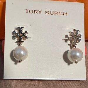 Tory Burch pearl logo earrings gold